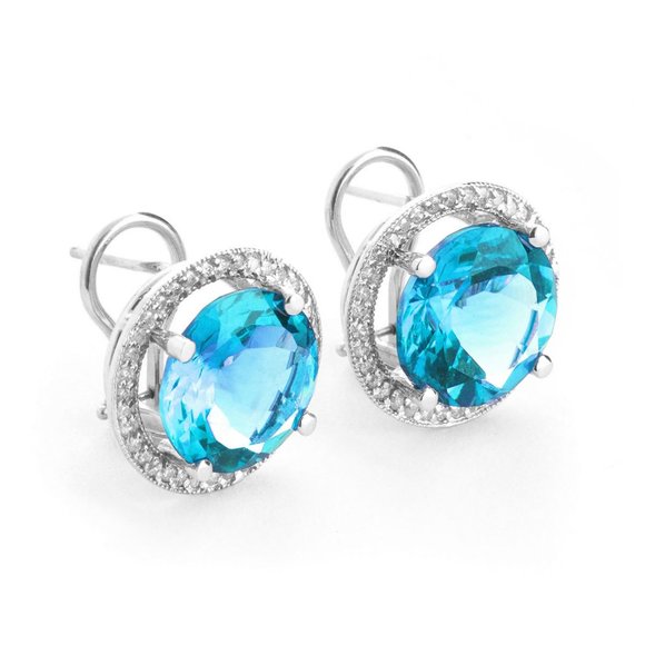 14k Gold Earrings with Diamonds and Blue Topazes - Picture 2 of 8